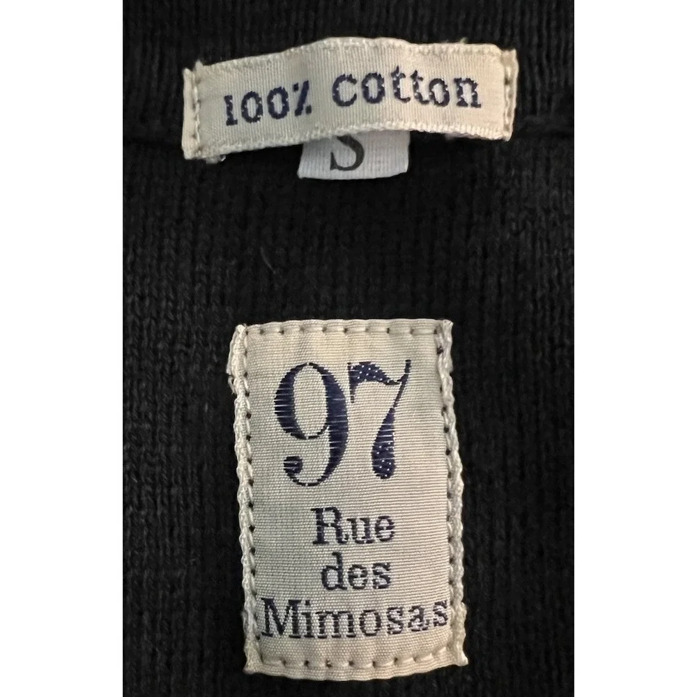 97 Rue Des Mimosas Womens V Neck Double Breasted Cardigan Sweater Black Cotton